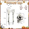 3Pcs Lighted Skeleton Halloween Decorations - Outdoor Head & Arms Life Size Skeleton Stakes Halloween Yard Gravestone Decorations(Red)