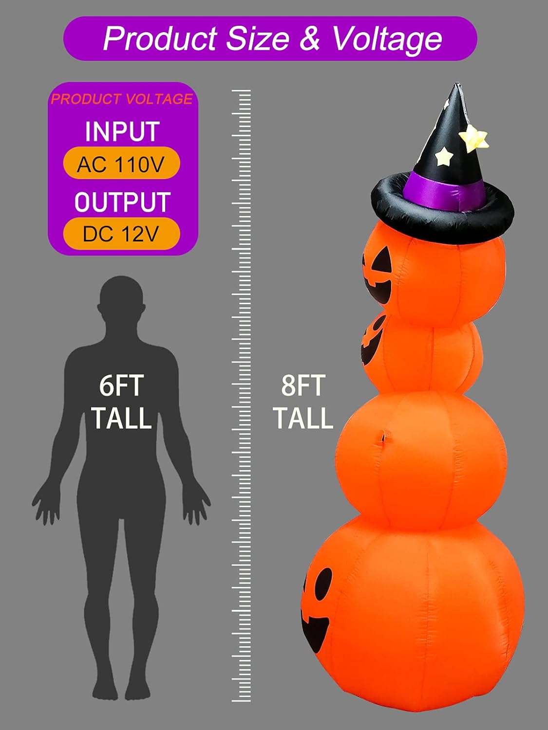 7.9 Feet Tall Giant Halloween Inflatable Pumpkin, Kalolary Decorations Exploded Pumpkin Lanterns with Built-In Decoration Indoor Holiday Home Family Yard Garden