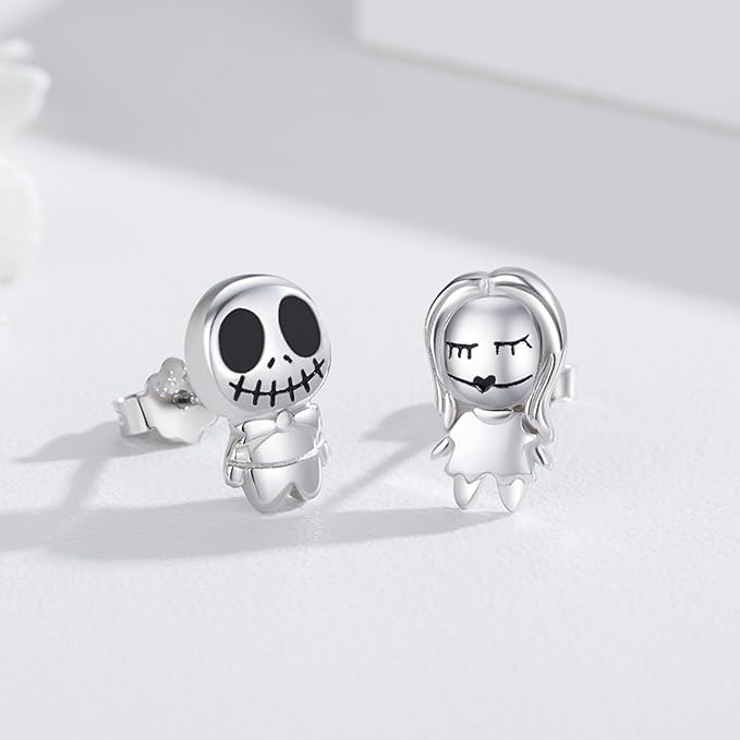 Pumpkin King Sterling Silver Skull Earrings - Gothic Halloween & Christmas Earrings for Women - Graduation & Valentine's Day Gifts