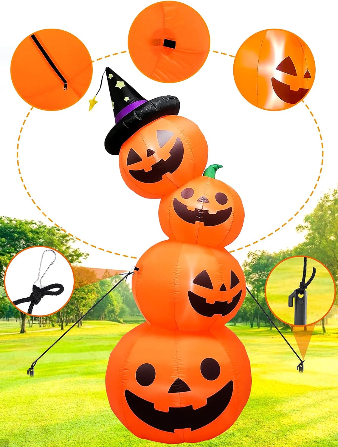 7.9 Feet Tall Giant Halloween Inflatable Pumpkin, Kalolary Decorations Exploded Pumpkin Lanterns with Built-In Decoration Indoor Holiday Home Family Yard Garden