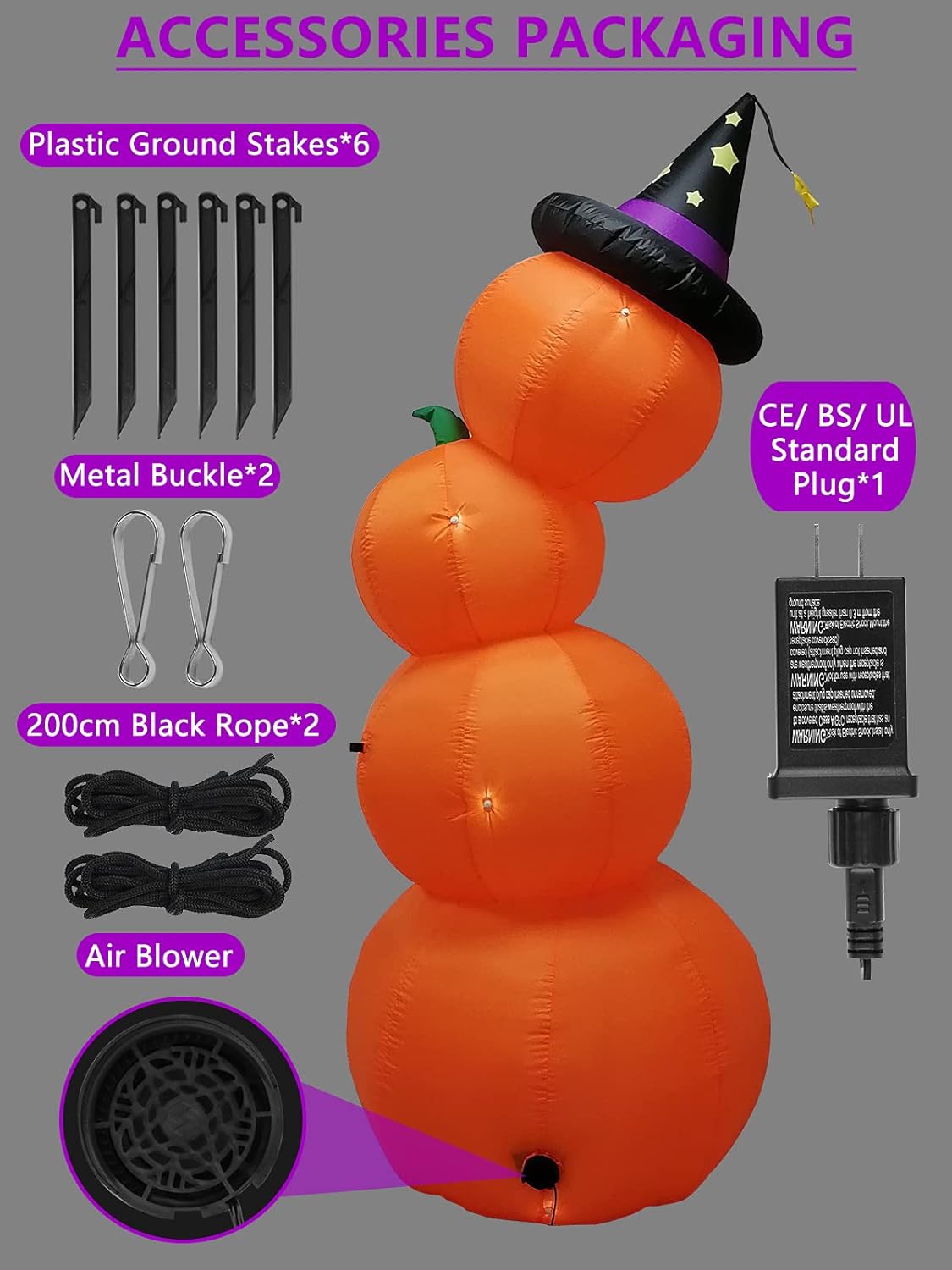 7.9 Feet Tall Giant Halloween Inflatable Pumpkin, Kalolary Decorations Exploded Pumpkin Lanterns with Built-In Decoration Indoor Holiday Home Family Yard Garden