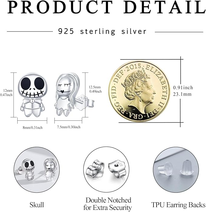 Pumpkin King Sterling Silver Skull Earrings - Gothic Halloween & Christmas Earrings for Women - Graduation & Valentine's Day Gifts