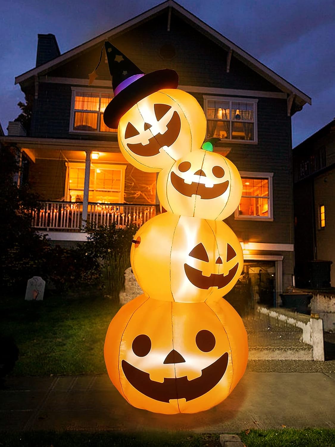 7.9 Feet Tall Giant Halloween Inflatable Pumpkin, Kalolary Decorations Exploded Pumpkin Lanterns with Built-In Decoration Indoor Holiday Home Family Yard Garden