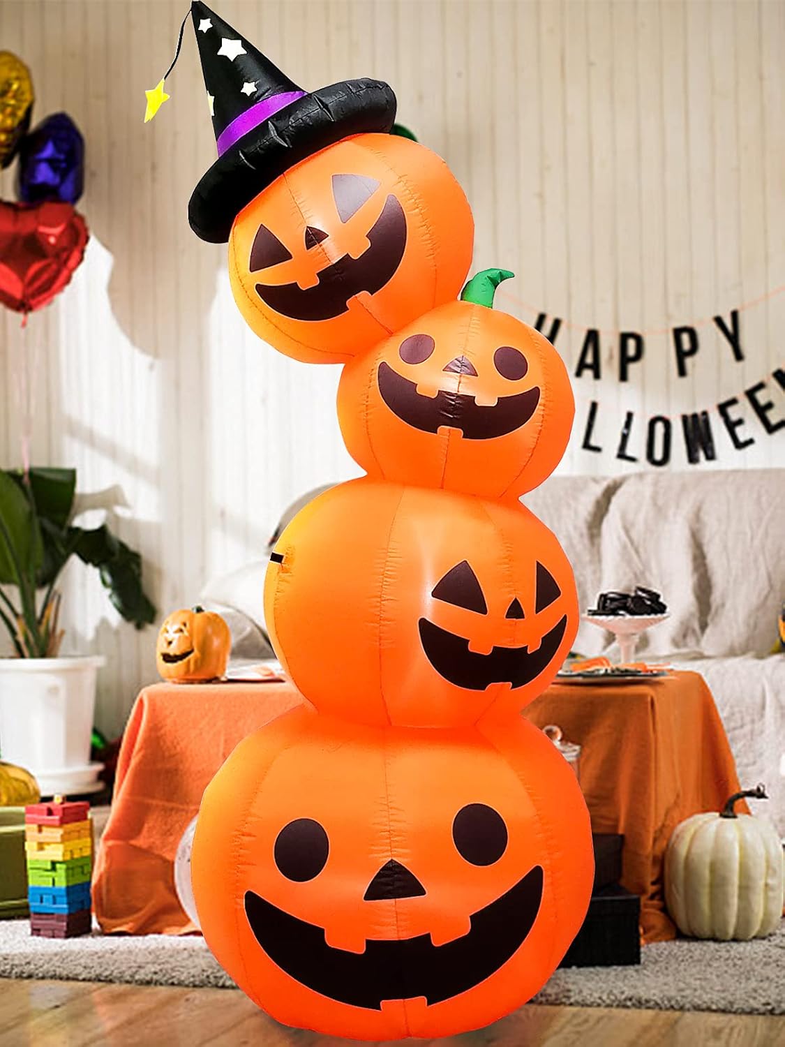 7.9 Feet Tall Giant Halloween Inflatable Pumpkin, Kalolary Decorations Exploded Pumpkin Lanterns with Built-In Decoration Indoor Holiday Home Family Yard Garden