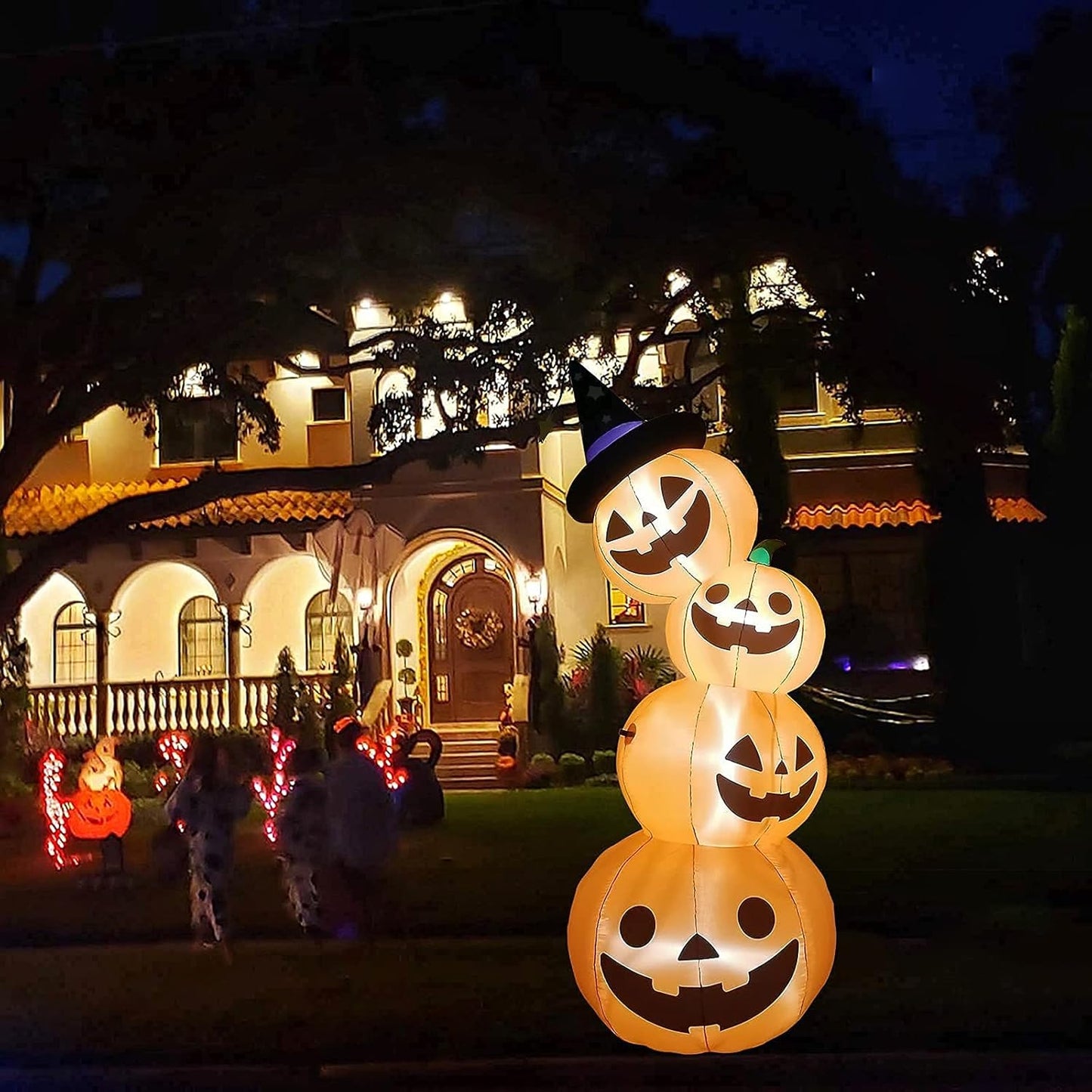 7.9 Feet Tall Giant Halloween Inflatable Pumpkin, Kalolary Decorations Exploded Pumpkin Lanterns with Built-In Decoration Indoor Holiday Home Family Yard Garden