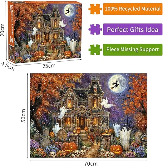 Halloween Castle Jigsaw Puzzles for Adults 1000 Jigsaws Jack-O-Lanterns 1000 Piece Jigsaw Puzzles for Adults