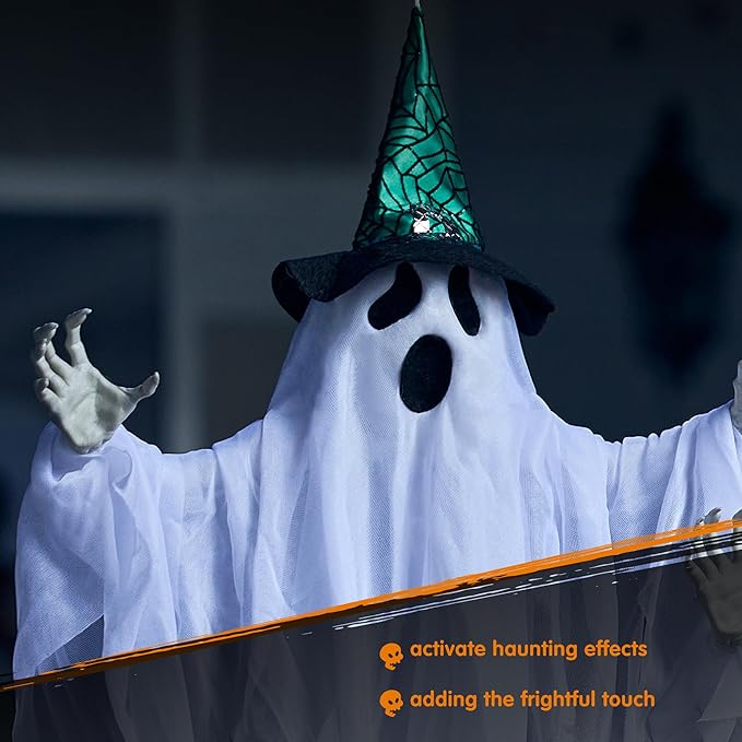 JOYIN 3 Pack 24.8" Hanging Ghost Decorations, Halloween White Ghost with Hats for Haunted House Graveyard Scene, Spooky Indoor and Outdoor Decor